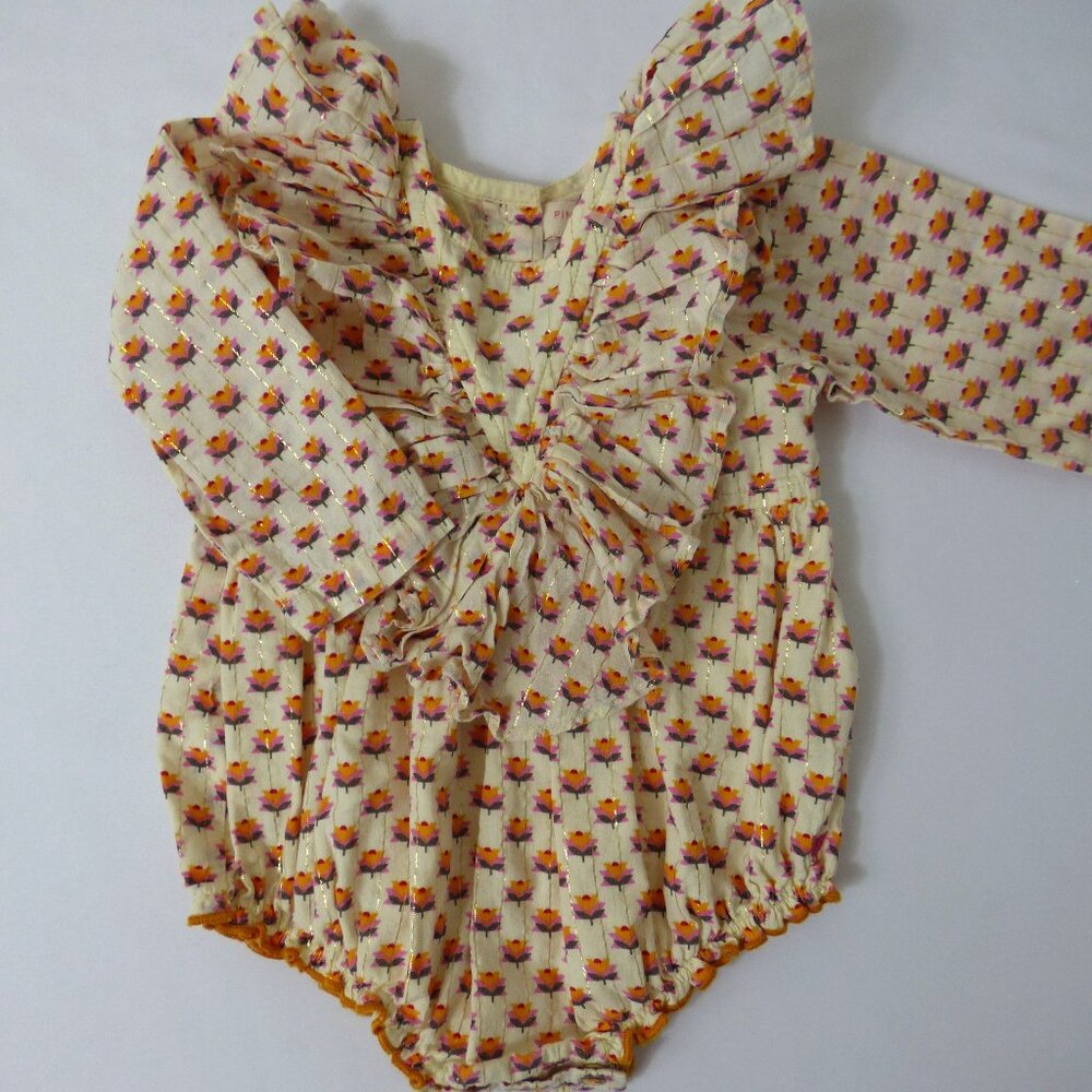 Pink Chicken Cream Romper with Pink and Orange Floral Print